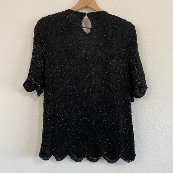 Stenay Vintage Women’s XL Fully Beaded Sequin Floral V Neck Top - Picture 6 of 6